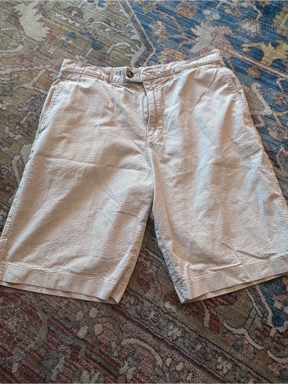 Lacoste Men's Cream Seersucker Flat-Front Shorts